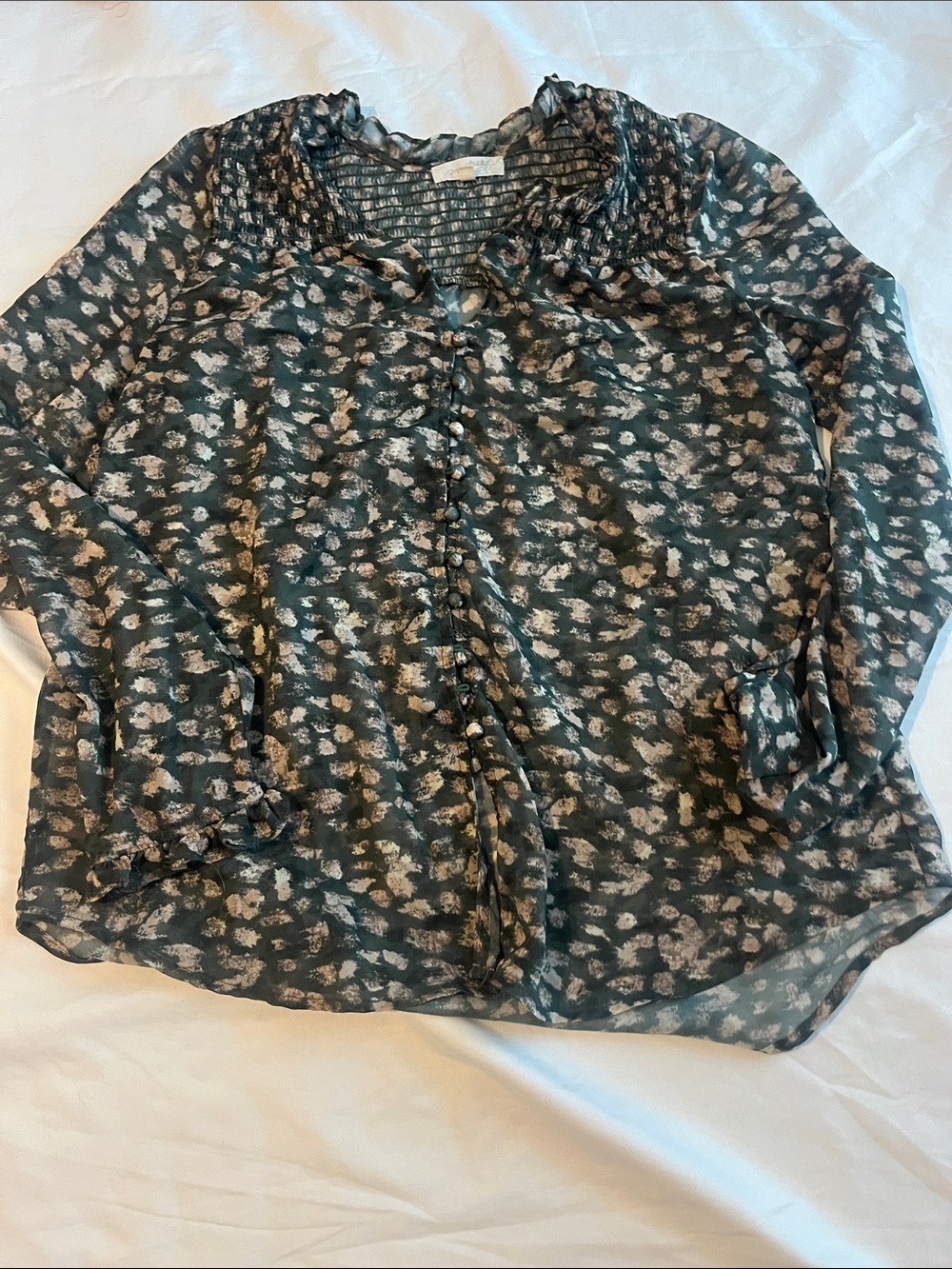 Mystree Dark Teal Floral Button-Up Blouse